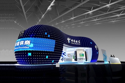 展臺搭建沉浸式體驗館,中國電信展會展臺設(shè)計搭建-美湖展覽